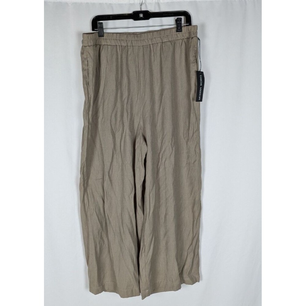 Modern Works Pants XL Women's Beige Wide Leg Stretch Pull On Waist Bohemian Boho